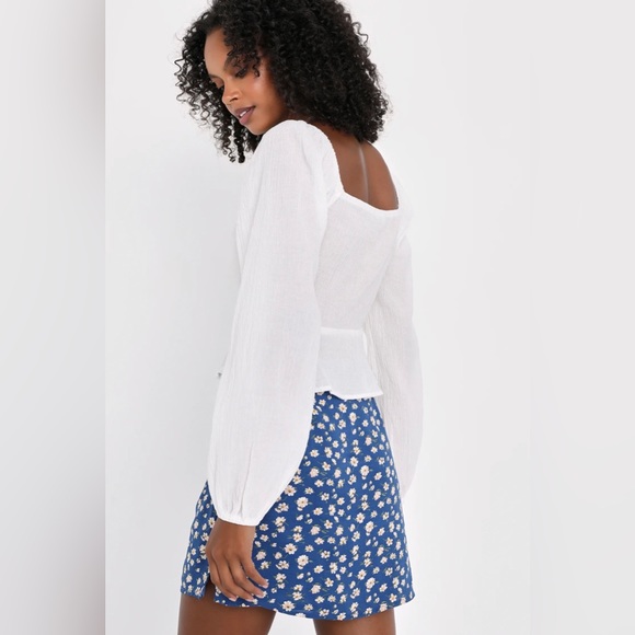 Lulus Darling Afternoon Ivory Ballon Sleeve Button-Front Top - Picture 3 of 4